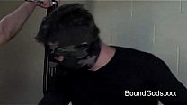 Two gays fuck two bound with leather masks gays